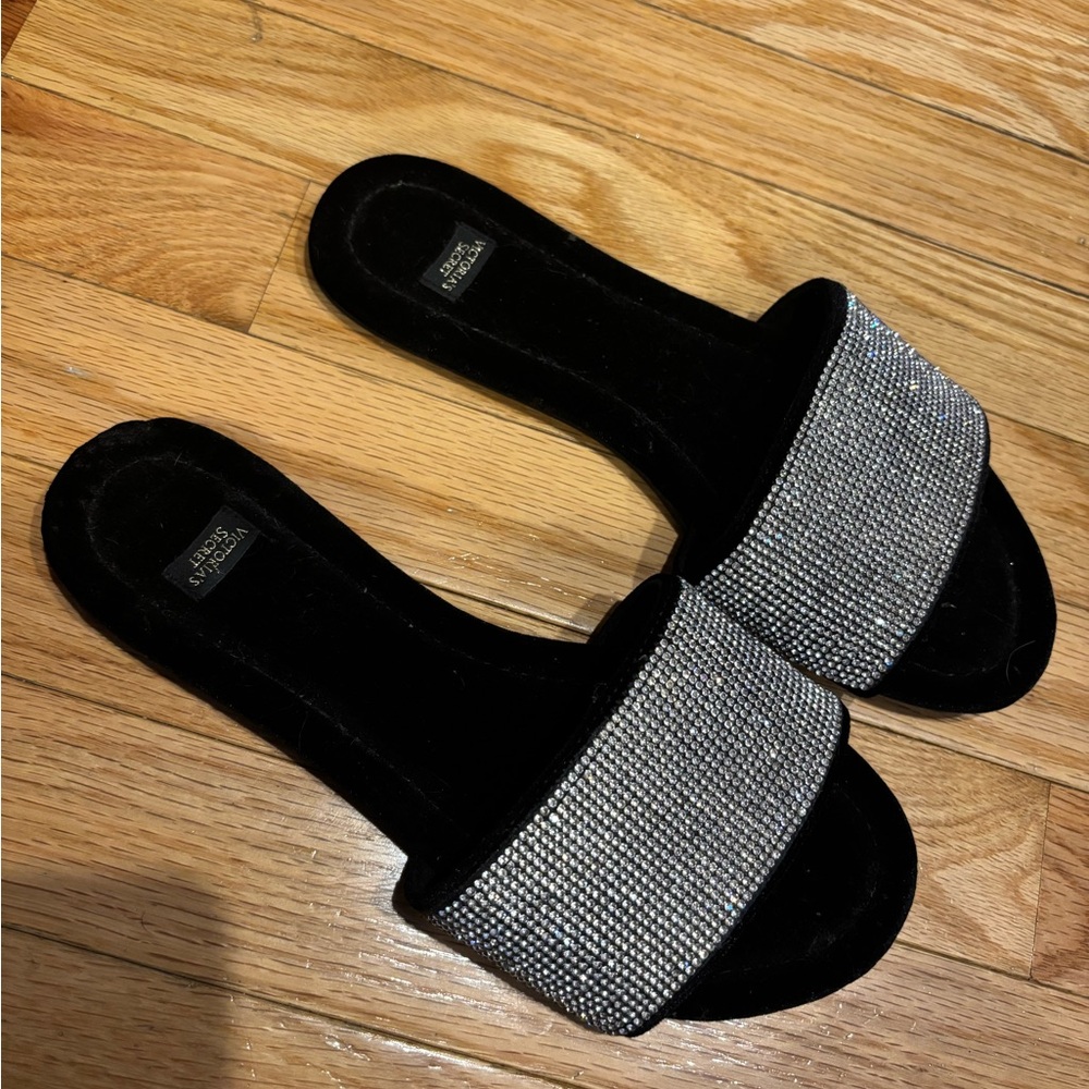 Victoria's Secret Black Silver Stoned Women's Slides